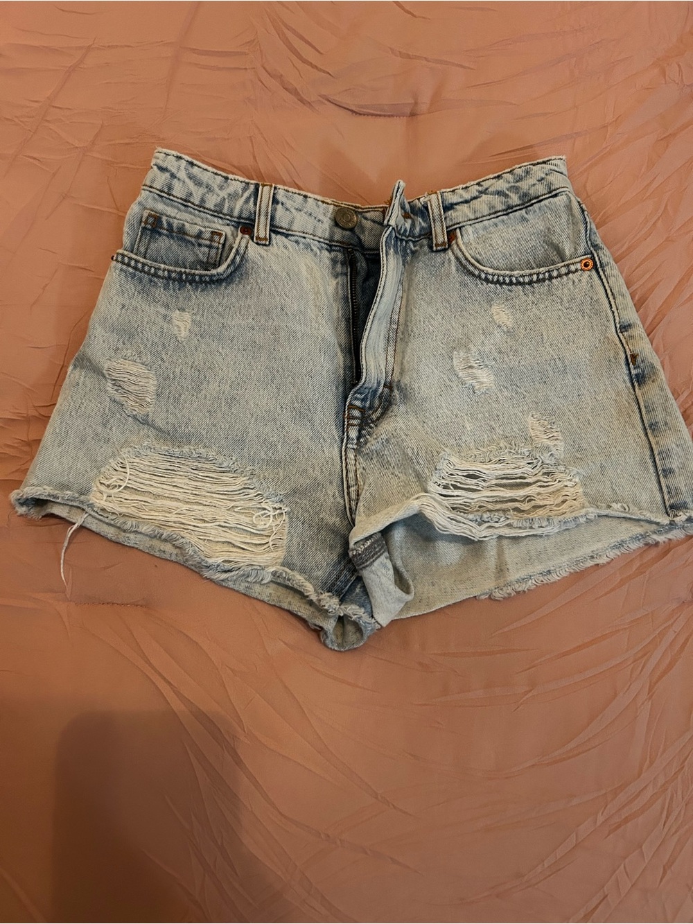 Zara Light Blue Distressed High-Rise Denim Shorts. Size 2